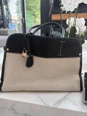 Black and Beige Structured Tote Bag with Top Handles(AldoBrand)